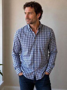 Johnnie-O Prep-Formance Cane Gingham Shirt Large Oceanside